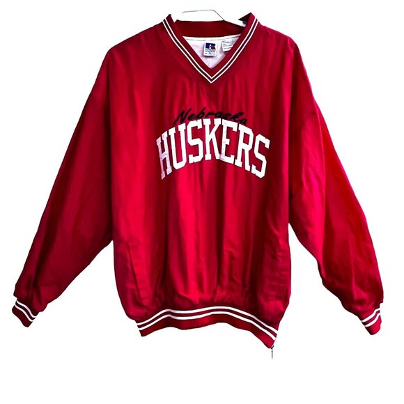 Vtg Nebraska Corn Huskers Pullover Jacket XL NCAA Russell Athletic Red Nylon - Picture 2 of 12